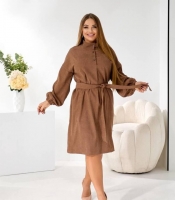 Сукня женская микровельветовая повседневная миди с поясом осенне-зимняя