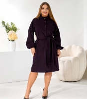 Сукня женская микровельветовая повседневная миди с поясом осенне-зимняя