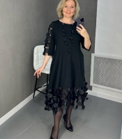 Платье женское осенне-зимнее итальянский трикотаж с евросеткой и 3D-декором праздничное струящееся