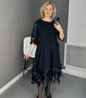 Платье женское осенне-зимнее итальянский трикотаж с евросеткой и 3D-декором праздничное струящееся