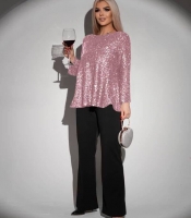 Костюм женский осенне-зимний люрексовый с сияющей кофтой и прямыми брюками элегантный праздничный
