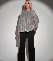 Костюм женский осенне-зимний люрексовый с сияющей кофтой и прямыми брюками элегантный праздничный