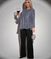 Костюм женский осенне-зимний люрексовый с сияющей кофтой и прямыми брюками элегантный вечерний