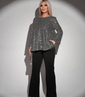 Костюм женский осенне-зимний люрексовый с сияющей кофтой и расклёшенными брюками элегантный вечерний