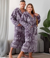 Халат унісекс осенне-зимний плюшевый с капюшоном поясом и глубокими карманами домашний