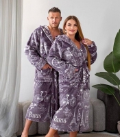 Халат унісекс осенне-зимний плюшевый с капюшоном поясом и глубокими карманами домашний