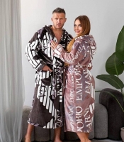 Халат унісекс осенне-зимний плюшевый с капюшоном и поясом домашний