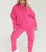 Костюм спортивный женский осенне-зимний из трехнитки на флисе с трендовым воротом малиновый