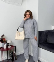 Костюм-двойка женский осенне-зимний из мягкой двусторонней ангоры: кофта-зипка и прямые брюки серый