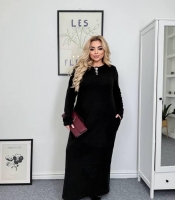 Платье макси женское осенне-зимнее из мягкой ворсистой вискозы повседневное эластичное черное