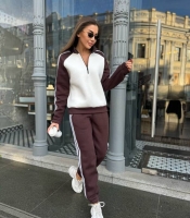 Спортивный костюм женский из трехнитки на флисе с контрастными вставками и манжетами осенний зимний