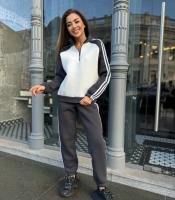 Спортивный костюм женский из трехнитки на флисе с контрастной вставкой и лампасами осенний зимний