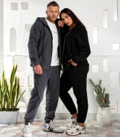 Универсальный костюм унисекс графитовый осенне-зимний из полар-флиса с кофтой на молнии и утеплёнными джоггерами