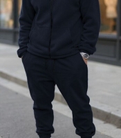 Спортивный костюм мужской синий осенне-зимний из полар-флиса с кофтой на молнии и джоггерами