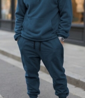 Спортивный костюм мужской темно-бирюзовый осенне-зимний из двустороннего полар-флиса с худи и джоггерами
