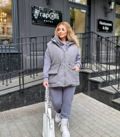 Спортивный костюм-тройка женский серый осенне-зимний из трёхнитки с начёсом с жилеткой-баранчик на синтепоне