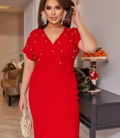 Платье женское вечернее креп-дайвинг с декоративными перлинами осеннее зимнее