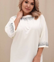 Блуза женская двунитка молочная с декоративным орнаментом осенняя зимняя