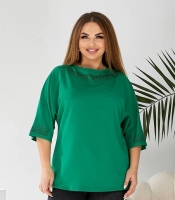Блуза женская двунитка зелёная с декоративным орнаментом осенняя зимняя