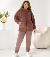 Костюм женский утеплённый капучино трикотажный с кофтой тедди осенний зимний