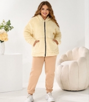 Костюм женский утеплённый бежевый трикотажный с кофтой тедди осенний зимний