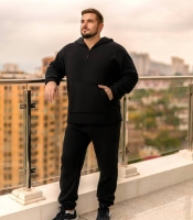 Спортивний костюм чоловічий флісовий утеплённый чорний з капюшоном осінній зимній