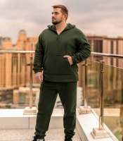 Спортивний костюм чоловічий флісовий утеплённый хакі з капюшоном осінній зимній