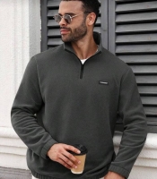 Худі чоловіче флісове на застібці півзип графітове утеплене осіннє зимнє