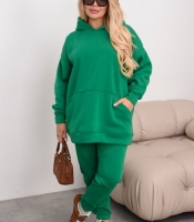 Спортивный костюм женский утеплённый оверсайз из трёхнитки на флисе зелёный осенний зимний
