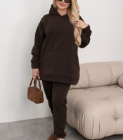 Спортивный костюм женский утеплённый оверсайз из трёхнитки на флисе шоколадный осенний зимний