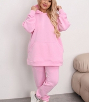 Спортивный костюм женский утеплённый оверсайз из трёхнитки на флисе розовый осенний зимний