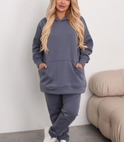 Спортивный костюм женский оверсайз из трехнитки на флисе графитовый осенний зимний