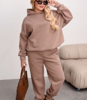 Спортивный костюм женский оверсайз из трехнитки на флисе бежевый осенний зимний