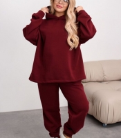 Спортивный костюм женский оверсайз из трехнитки на флисе бордовый осенний зимний