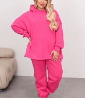 Спортивный костюм женский оверсайз из трехнитки на флисе малиновый осенний зимний