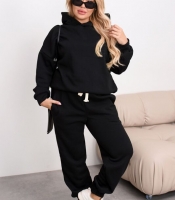 Спортивный костюм женский оверсайз из трехнитки на флисе черный осенний зимний