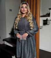 Платье женское коктейльное люрексовое графитовое с акцентом на талию осеннее зимнее