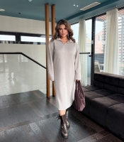 Платье женское трикотажное теплое из итальянской вязки бежевое осеннее зимнее