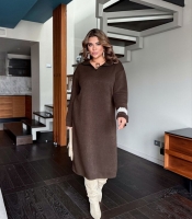 Платье женское трикотажное теплое из итальянской вязки шоколадное осеннее зимнее
