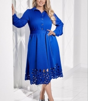 Платье-рубашка женское костюмка диагональ с laser-cut декором и поясом осеннее зимнее