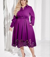 Платье-рубашка женское костюмка диагональ с laser-cut декором и поясом осеннее зимнее