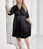 Платье женское нарядное Армани-Дабл с запахом и рукавом 3/4 украшенное стразами осеннее зимнее