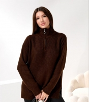 Свитер женский оверсайз теплый с воротником-стойкой на молнии осенний зимний