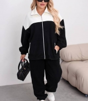 Спортивный костюм женский утепленный оверсайз флис с контрастной вставкой осенний зимний