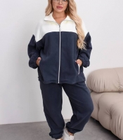 Спортивный костюм женский утепленный оверсайз флис с контрастной вставкой осенний зимний