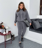 Спортивный костюм женский утепленный флис оверсайз на змейке с джоггерами осенний зимний
