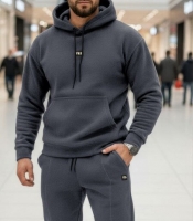 Спортивный костюм мужской флис плотный с худи и штанами осенний зимний