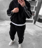 Спортивный костюм мужской флис плотный двойка с молнией и светоотражающими лампасами осенний зимний