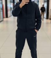 Спортивный костюм мужской флис плотный двойка кофта на молнии с капюшоном и штанами осенний зимний