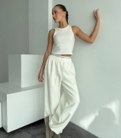 Штаны женские флис прямые свободного кроя с поясом на резинке осенние зимние